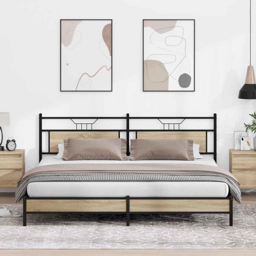 Sengeramme 200 x 200 cm i metal og sonoma-eg
