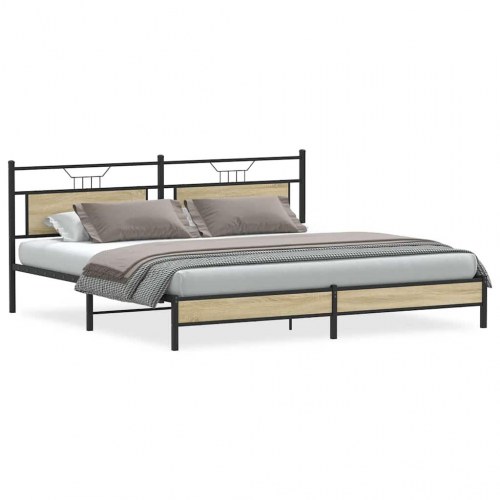 Sengeramme 200 x 200 cm i metal og sonoma-eg