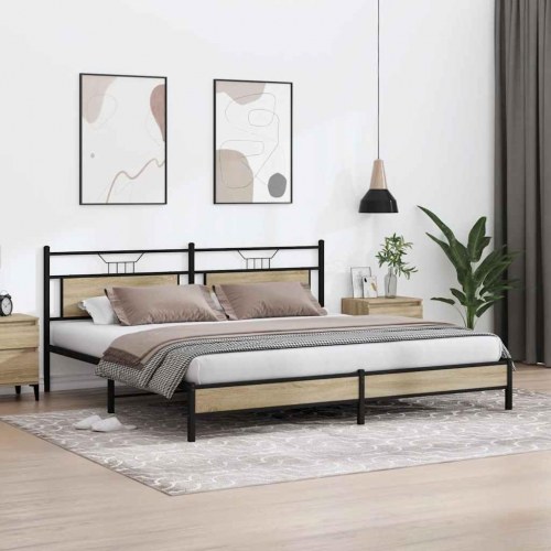 Sengeramme 200 x 200 cm i metal og sonoma-eg