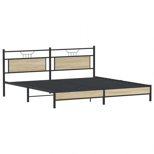 Sengeramme 200 x 200 cm i metal og sonoma-eg