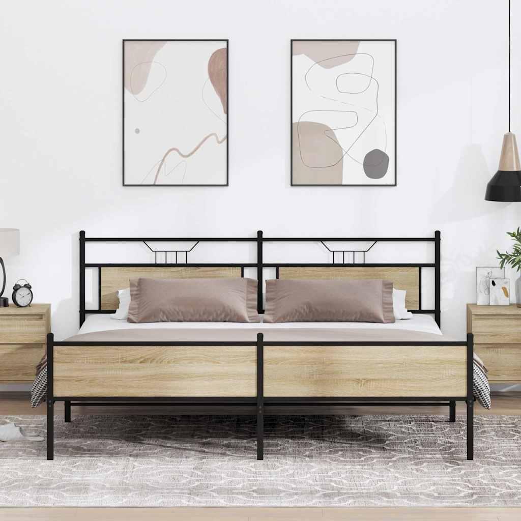 Sengeramme Uden Madras Konstrueret Træ Sonoma-Eg - med sengegavl og højt fodgærde / 193 x 203 cm