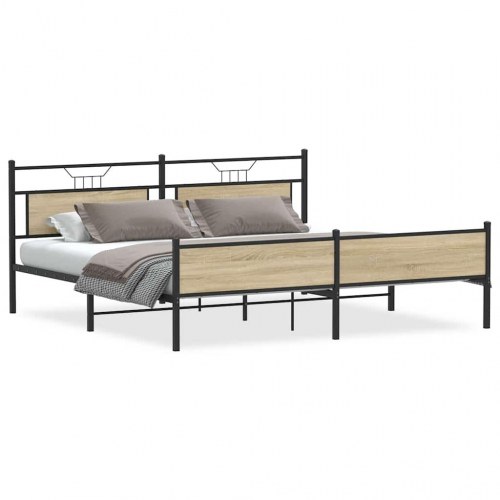 Sengeramme uden madras 193x203 cm - metal og sonoma-eg