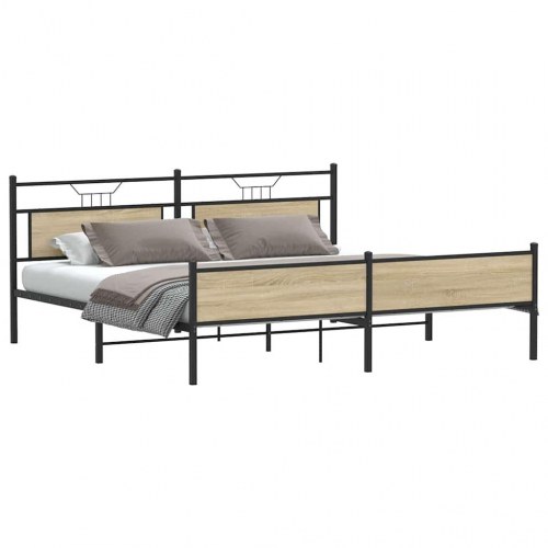 Sengeramme uden madras 193x203 cm - metal og sonoma-eg