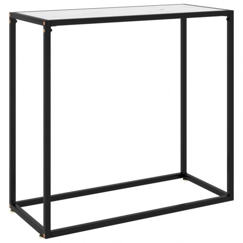 Konsolbord 80×35×75 cm - hærdet glas i hvid marmortekstur