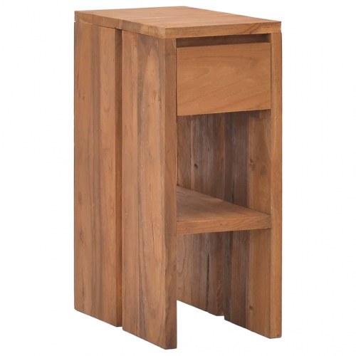 Sengebord i massivt teaktræ 20 × 35 × 50 cm - med skuffe og hylde