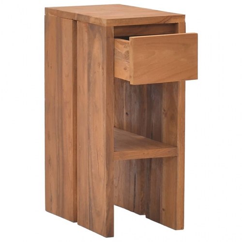 Sengebord i massivt teaktræ 20 × 35 × 50 cm - med skuffe og hylde