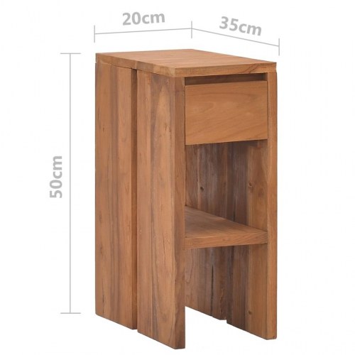 Sengebord i massivt teaktræ 20 × 35 × 50 cm - med skuffe og hylde