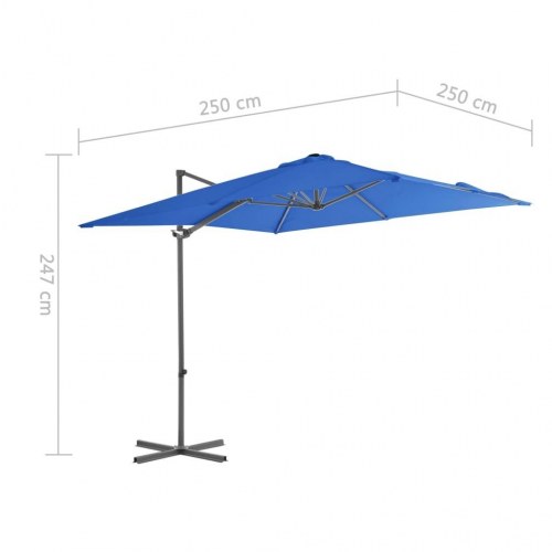Hængeparasol 250x250 cm stålstang azurblå