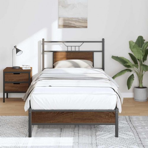 Sengeramme 75 x 190 cm med sengegavl - brun egetræ