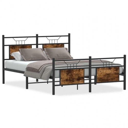 Sengeramme 140 x 190 cm med hoved- og fodgærde - røget eg