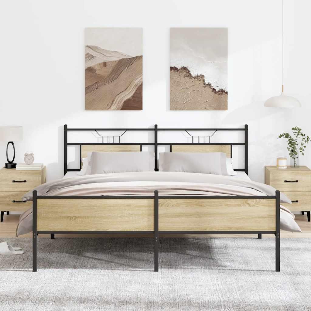 Sengeramme Uden Madras Konstrueret Træ Sonoma-Eg - med sengegavl og højt fodgærde / 183 x 203 cm