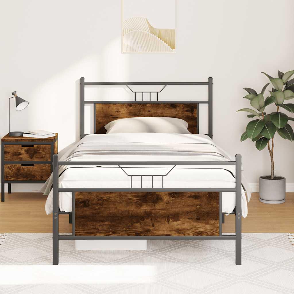 Sengeramme Uden Madras Konstrueret Træ Røget Eg - med hovedgærde og fodgærde / 100 x 190 cm