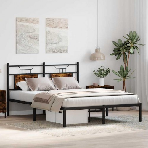Sengeramme 140 x 190 cm med sengegavl - røget egetræ