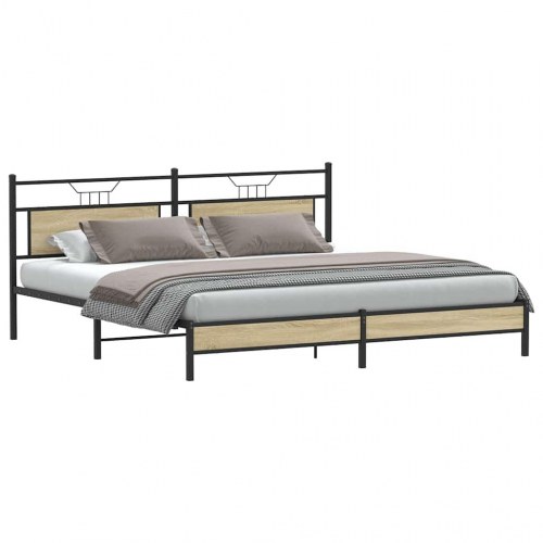 Sengeramme uden madras 193 x 203 cm i metal og sonoma-eg