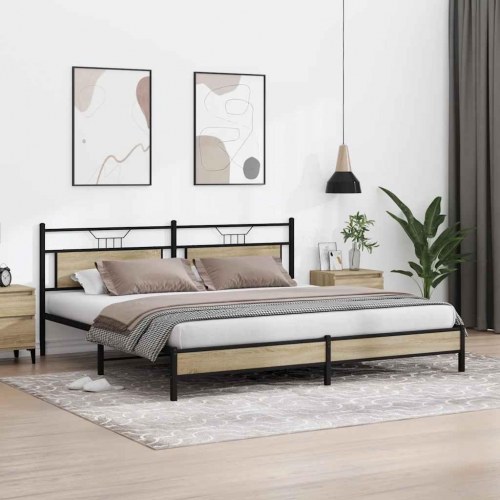 Sengeramme uden madras 193 x 203 cm i metal og sonoma-eg