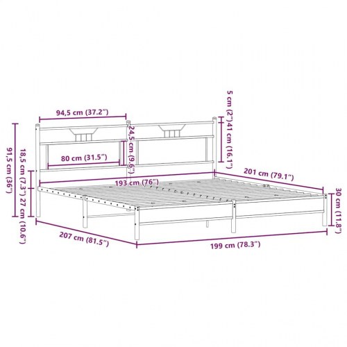 Sengeramme uden madras 193 x 203 cm i metal og sonoma-eg