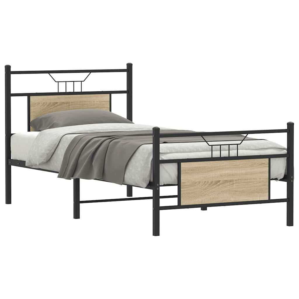 Sengeramme Uden Madras Konstrueret Træ Sonoma-Eg - med hovedgærde og fodgærde / 90 x 190 cm