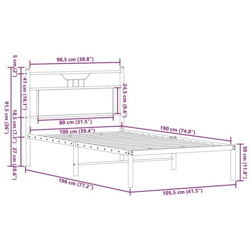 Sengeramme med sengegavl 100 x 190 cm - sonoma-eg