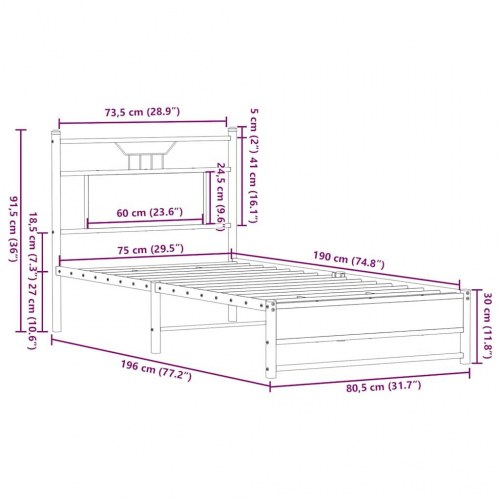 Sengeramme 75 x 190 cm med sengegavl - sonoma-eg