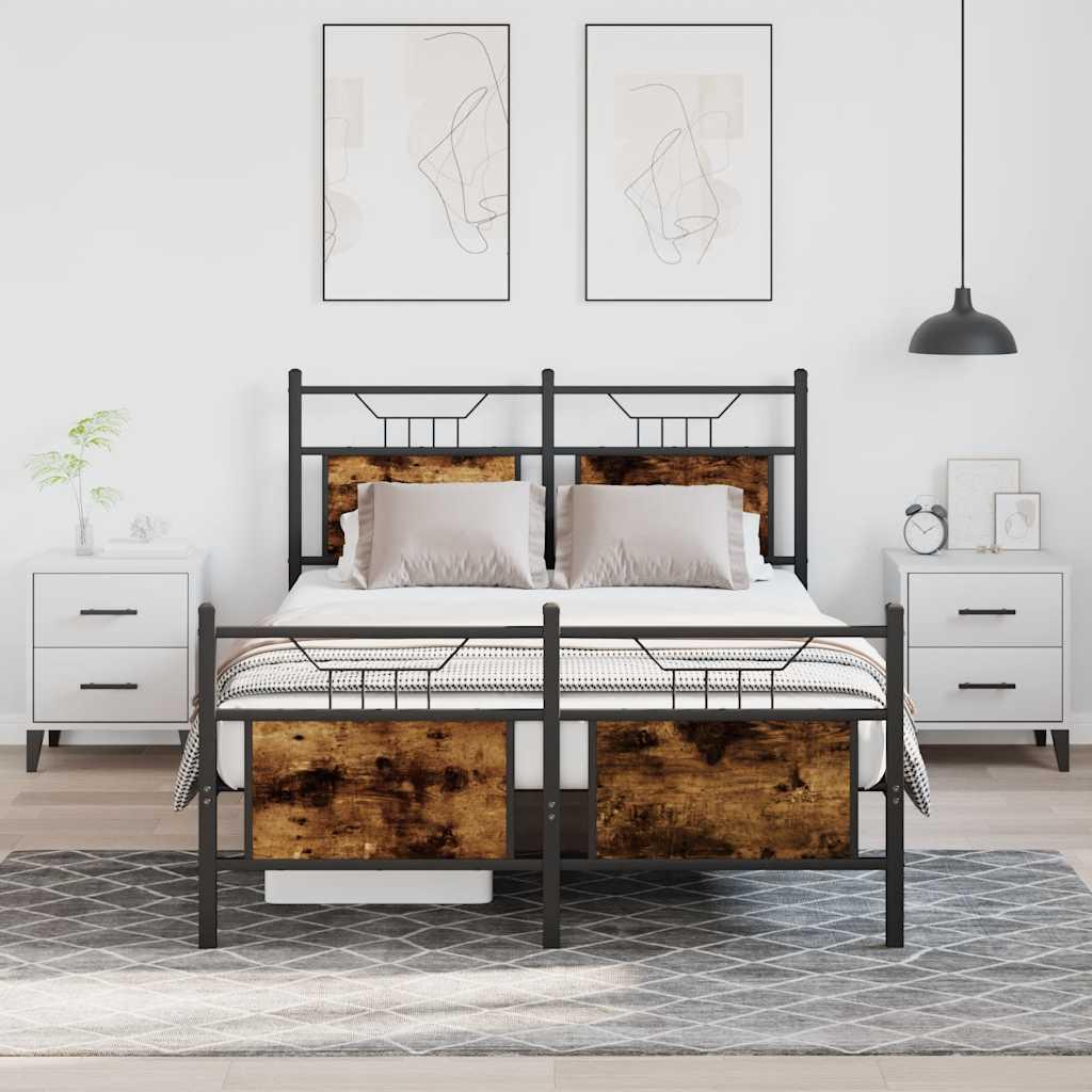 Sengeramme Uden Madras Konstrueret Træ Røget Eg - med hovedgærde og fodgærde / 120 x 190 cm
