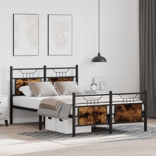 Sengeramme 120 x 190 cm med hovedgærde - røget egetræ