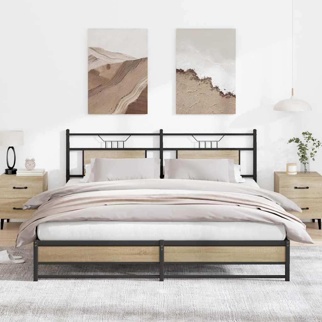 Sengeramme Uden Madras Konstrueret Træ Sonoma-Eg - med sengegavl og dobbelt lavt fodgærde / 183 x 203 cm