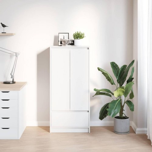 Skab med skuffe 55,5x34x119,5 cm konstrueret træ hvid