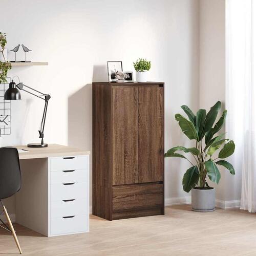Skab med skuffe 55,5x34x119,5 cm konstrueret træ brun-eg
