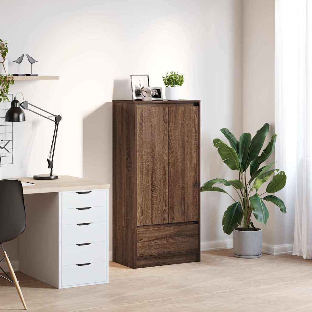 Skab med skuffe 55,5x34x119,5 cm konstrueret træ brun-eg