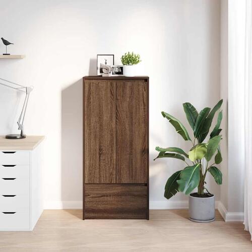 Skab med skuffe 55,5x34x119,5 cm konstrueret træ brun-eg