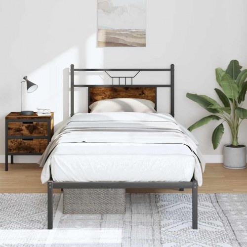 Sengeramme 90 x 190 cm med sengegavl - røget egetræ