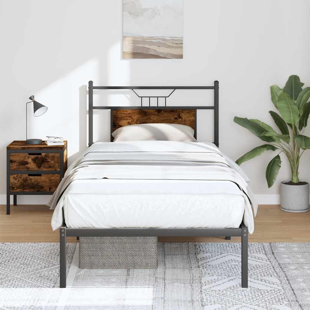 Sengeramme Uden Madras Konstrueret Træ Røget Eg - med hovedgærde / 90 x 190 cm