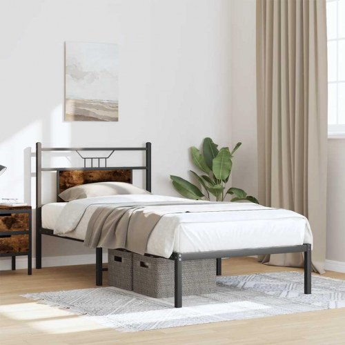 Sengeramme 90 x 190 cm med sengegavl - røget egetræ