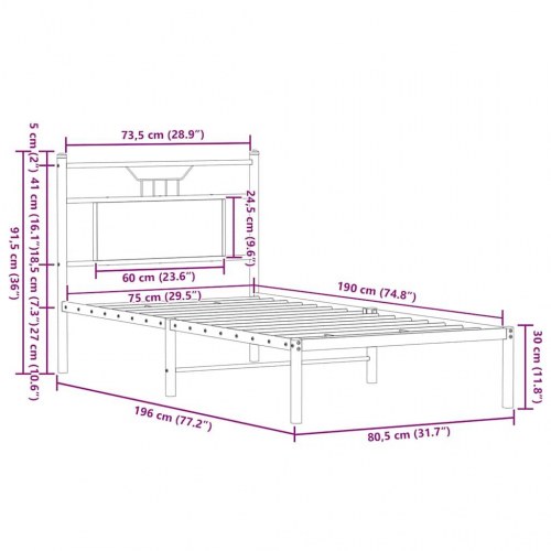 Sengeramme 75 x 190 cm med sengegavl - sonoma-eg