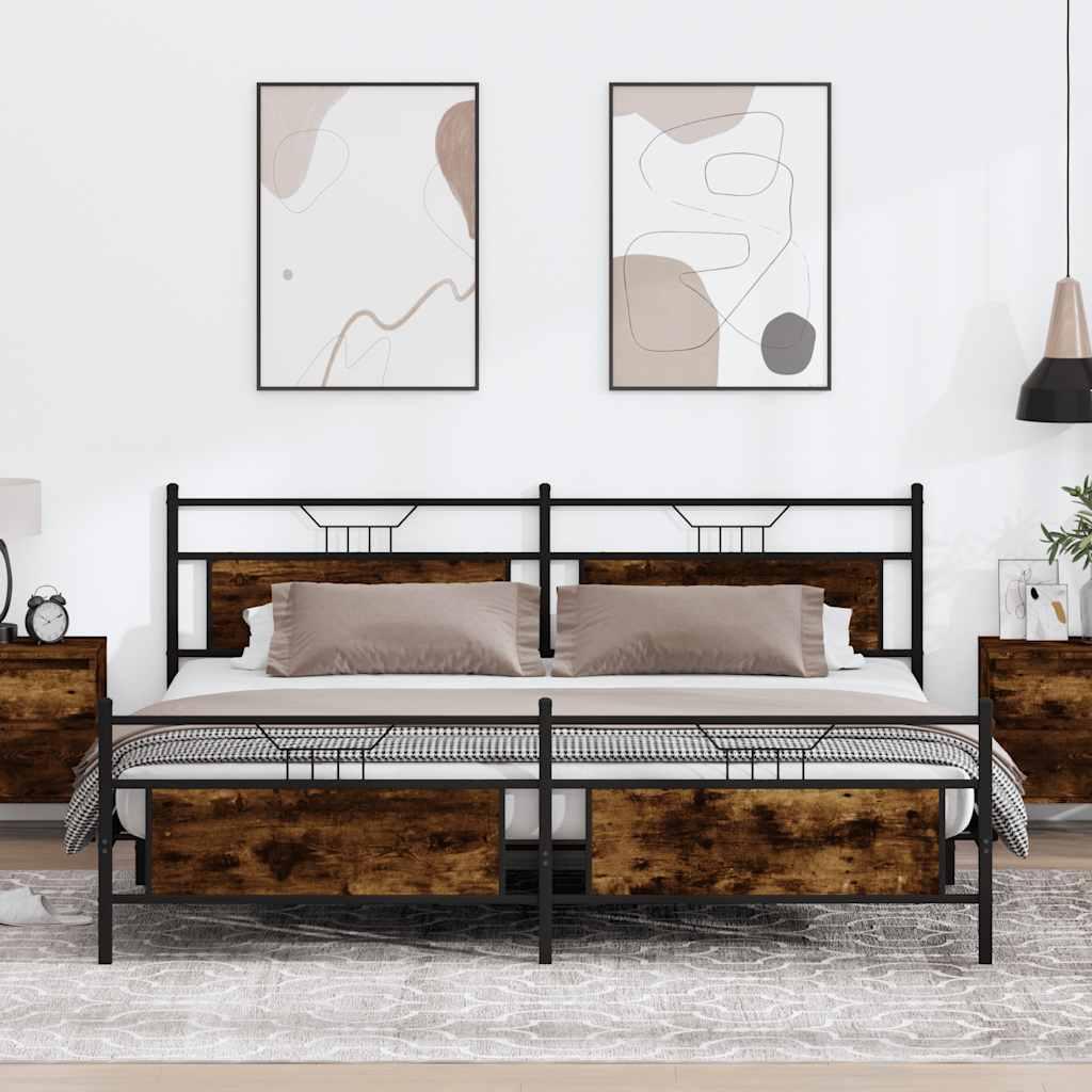 Sengeramme Uden Madras Konstrueret Træ Røget Eg - med hovedgærde og fodgærde / 193 x 203 cm