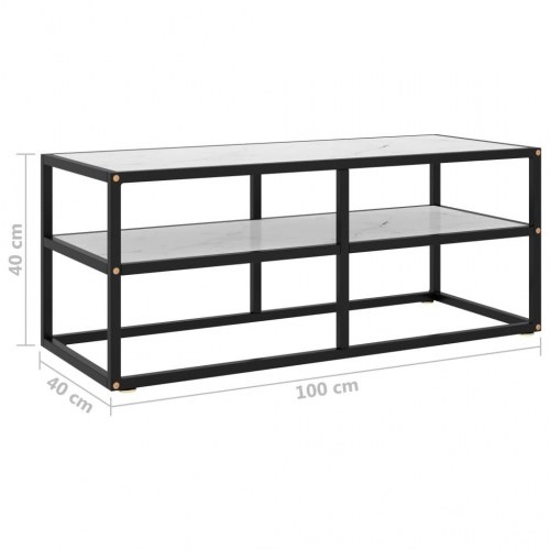Tv-bord i hvidt marmorglas med sort stel - 100 × 40 × 40 cm
