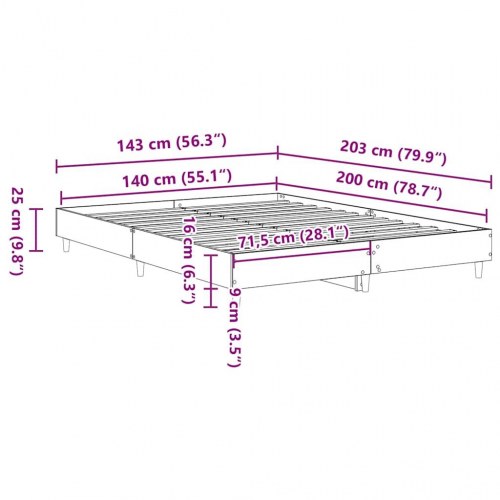 Sengestel 140 x 200 cm med lameller - sonoma-eg