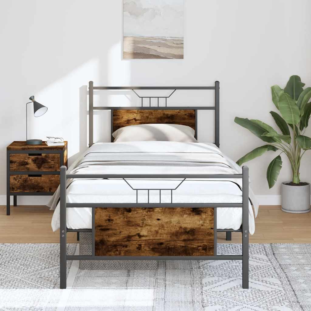 Sengeramme Uden Madras Konstrueret Træ Røget Eg - med hovedgærde og fodgærde / 75 x 190 cm