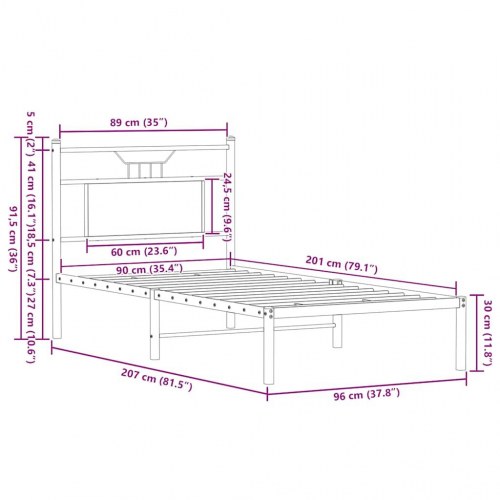 Sengeramme 90 x 200 cm med sengegavl - sonoma-eg