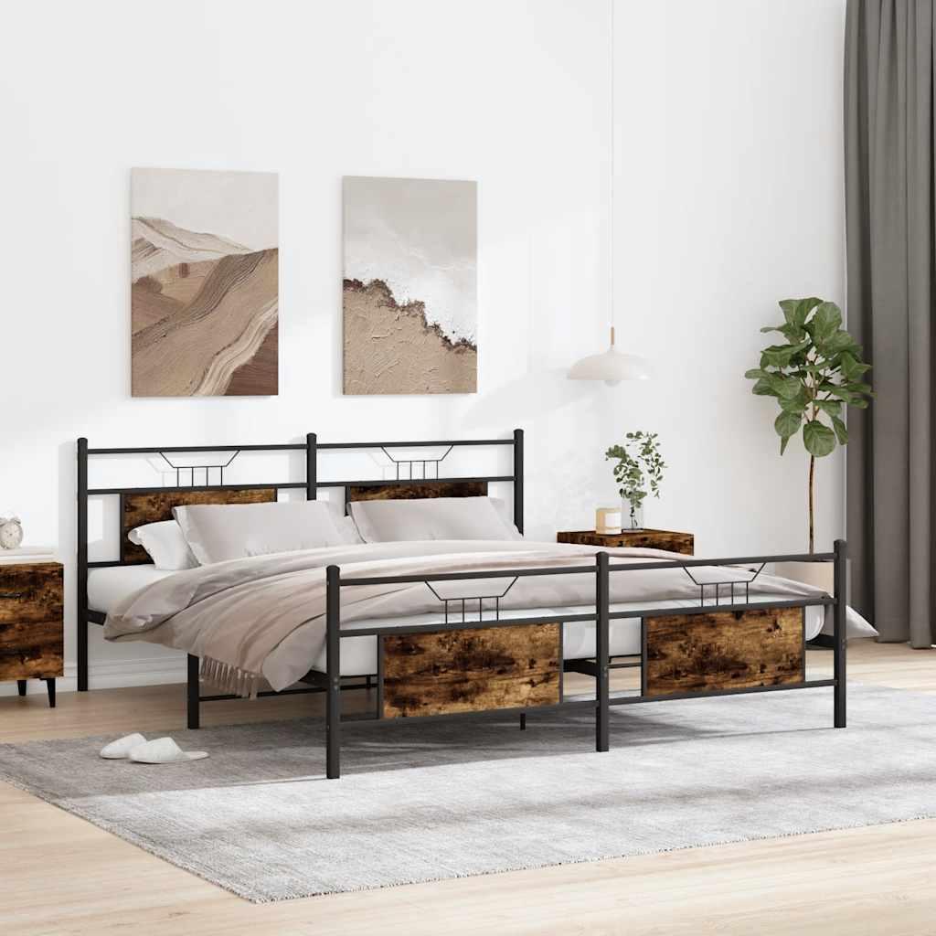 Sengeramme Uden Madras Konstrueret Træ Røget Eg - med hovedgærde og fodgærde / 160 x 200 cm