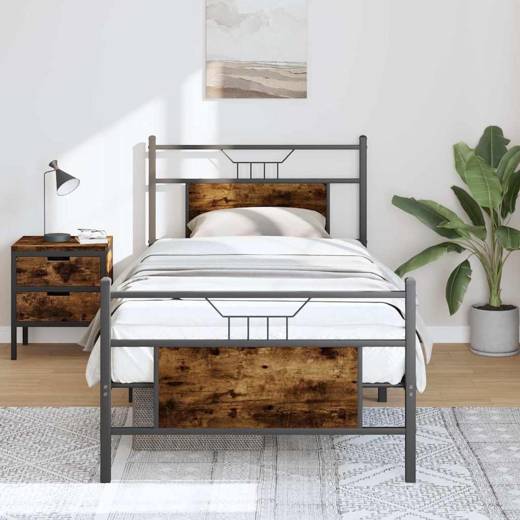 Sengeramme Uden Madras Konstrueret Træ Røget Eg - med hovedgærde og fodgærde / 90 x 190 cm