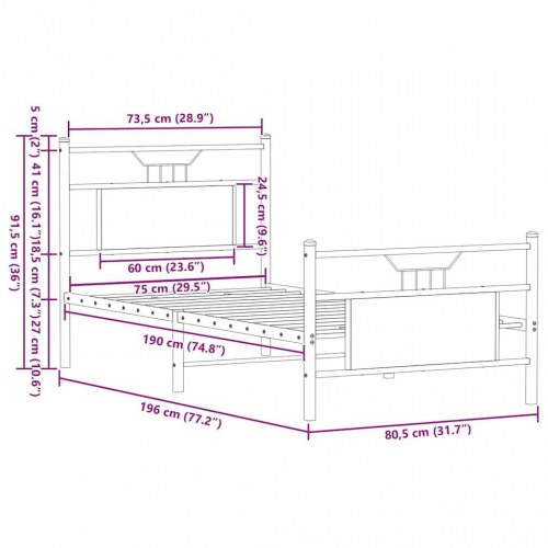 Sengeramme 75 x 190 cm - sonoma-eg