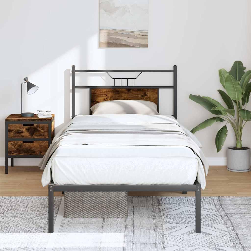 Sengeramme Uden Madras Konstrueret Træ Røget Eg - med hovedgærde / 75 x 190 cm