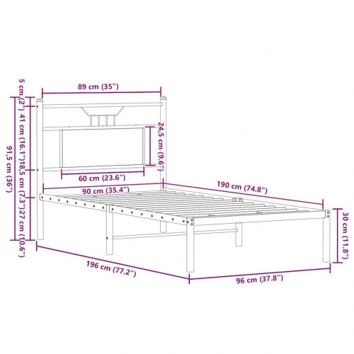 Sengeramme 90 x 190 cm med sengegavl - sonoma-eg