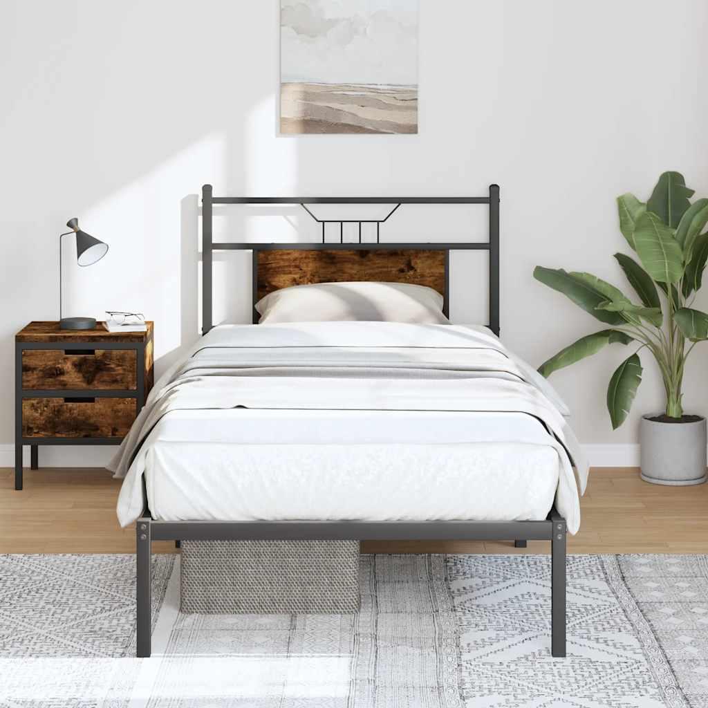 Sengeramme Uden Madras Konstrueret Træ Røget Eg - med hovedgærde / 80 x 200 cm
