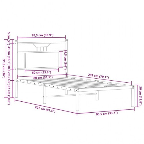 Sengeramme 80 x 200 cm med sengegavl - sonoma-eg