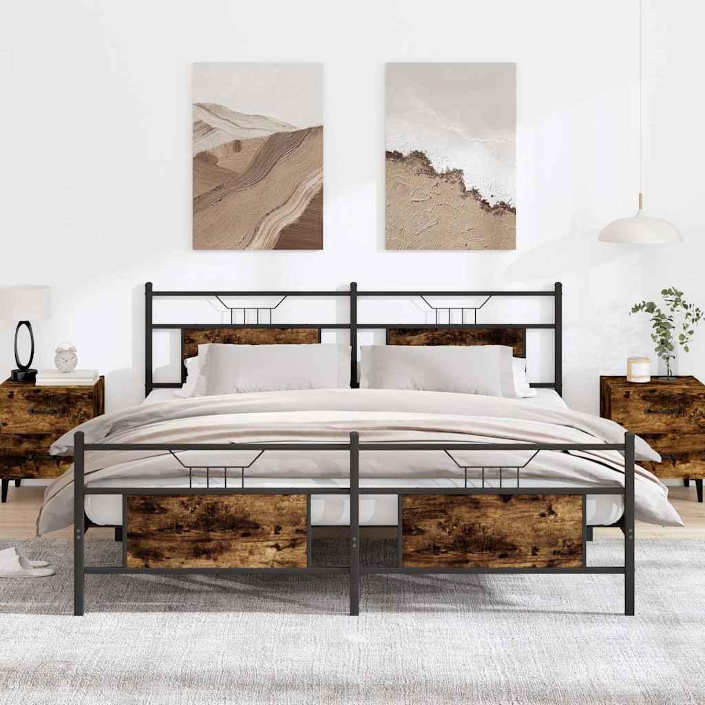 Sengeramme Uden Madras Konstrueret Træ Røget Eg - med hovedgærde og fodgærde / 183 x 213 cm