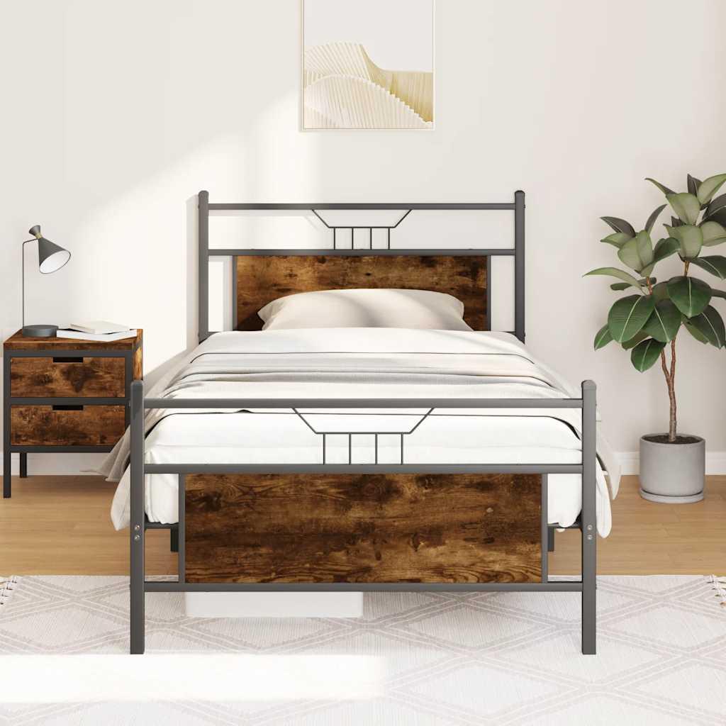 Sengeramme Uden Madras Konstrueret Træ Røget Eg - med hovedgærde og fodgærde / 107 x 203 cm