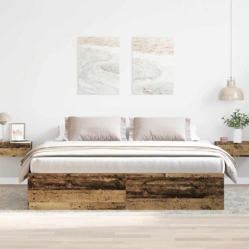 Sengeramme 200x200 cm i konstrueret træ - antikt trælook