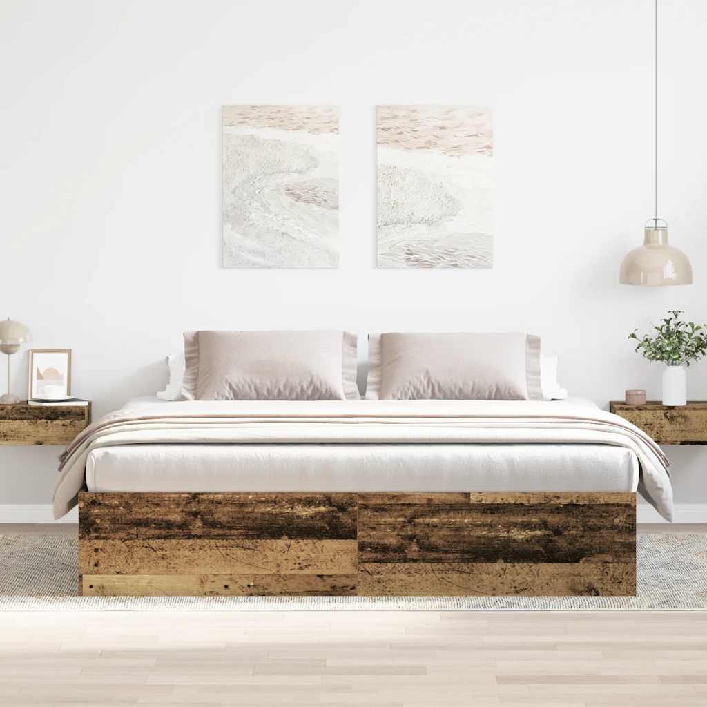 Sengeramme 200x200 cm i konstrueret træ - antikt trælook